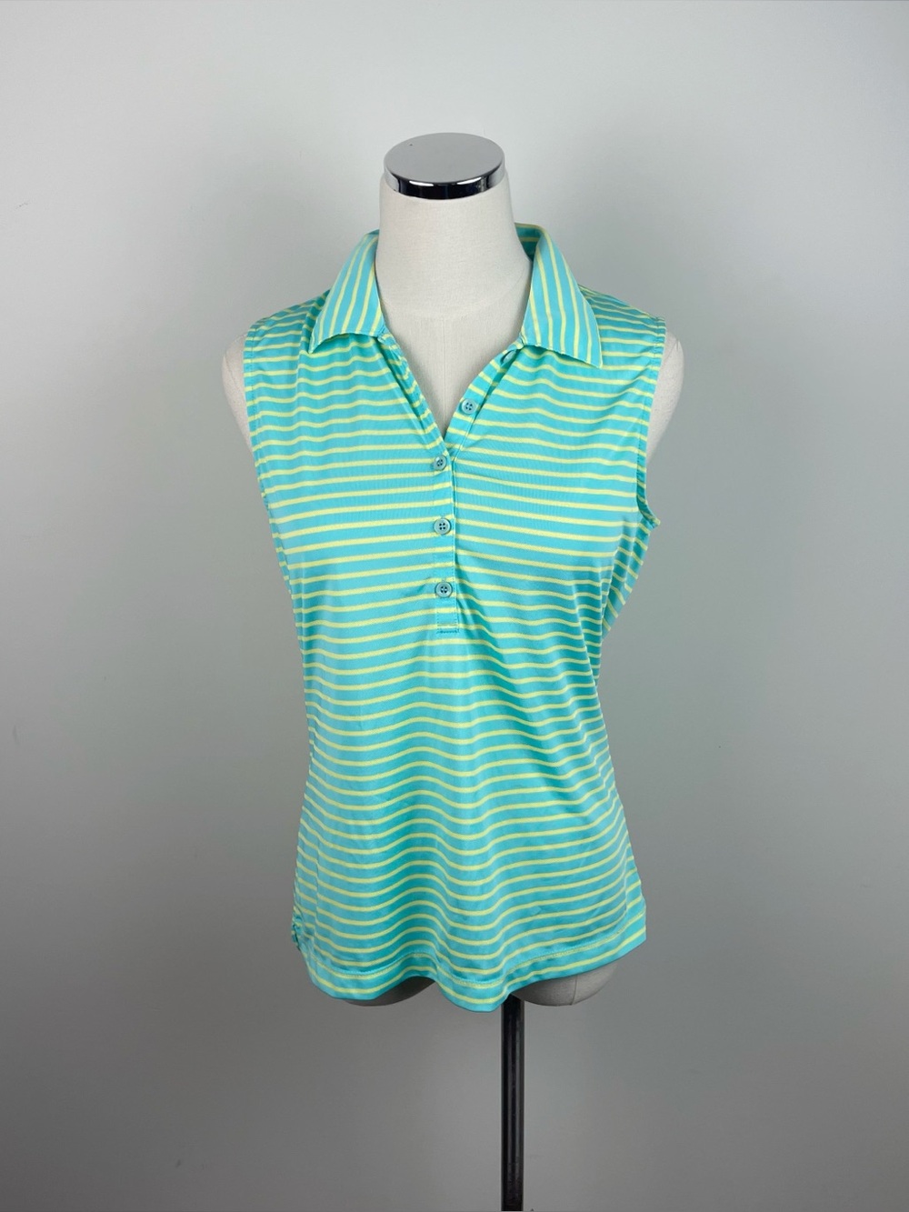 EP Pro Green Yellow Stripe Polo Collared Tour Tech Golf Top Women Medium